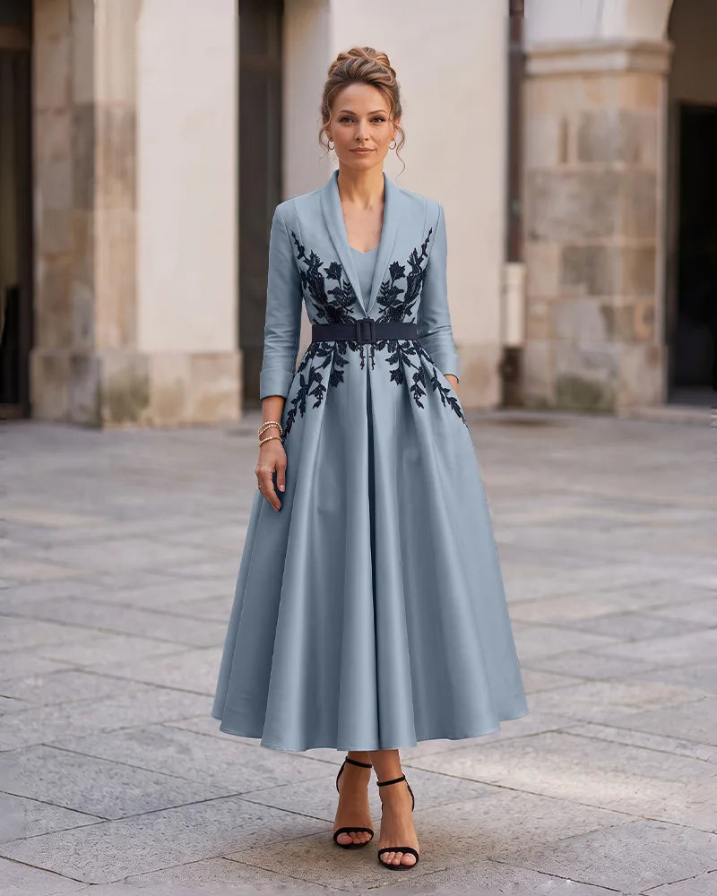 3/4 Sleeve Beaded Appliques Mother of the Bride Dress