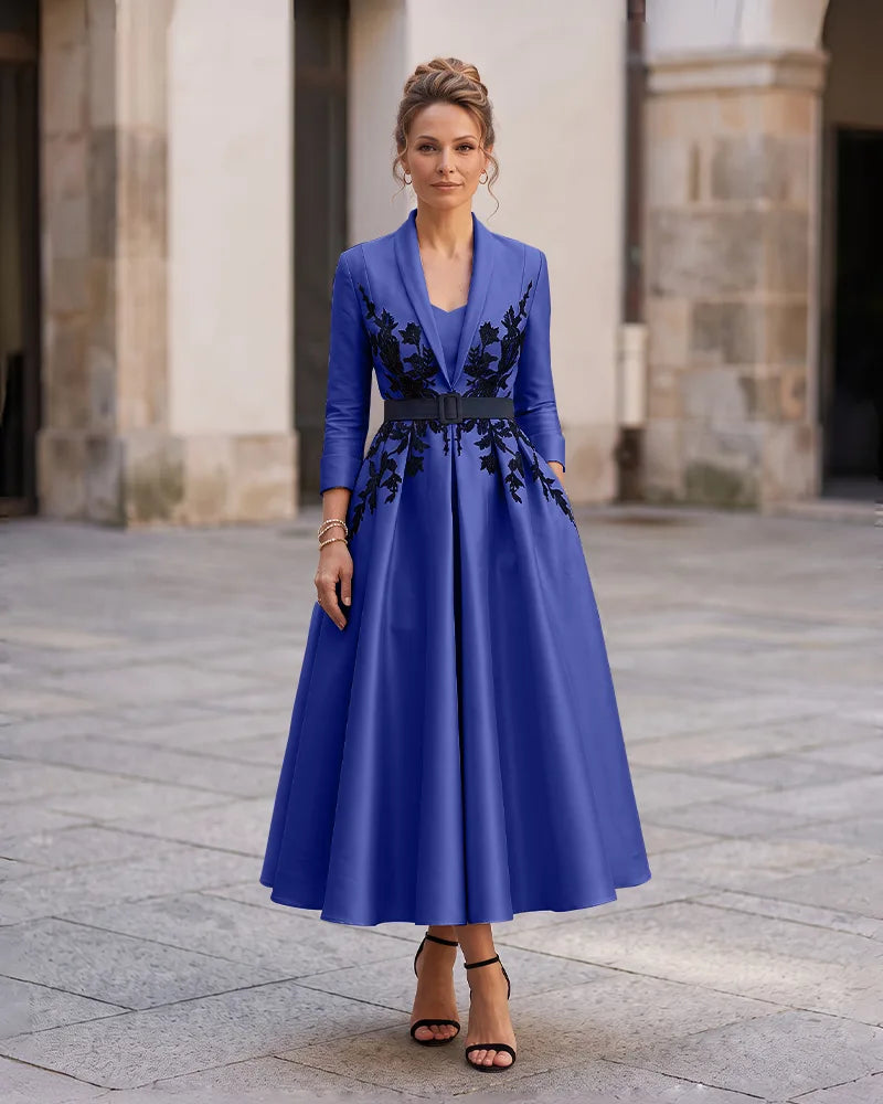 3/4 Sleeve Beaded Appliques Mother of the Bride Dress
