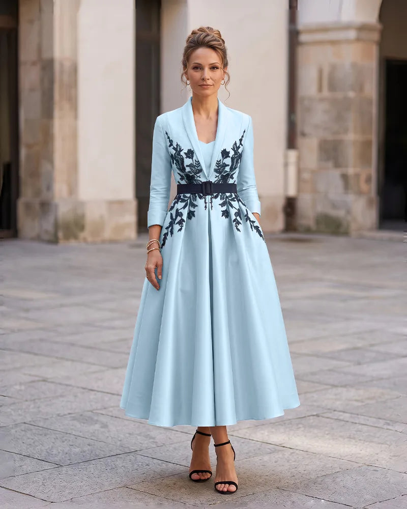 3/4 Sleeve Beaded Appliques Mother of the Bride Dress