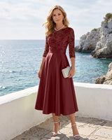 Satin-Tea-Length-Mother-of-the-Bride-Dress-with-Floral-Lace-Burgundy-1