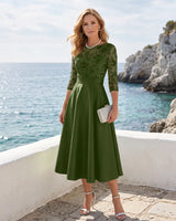 Satin-Tea-Length-Mother-of-the-Bride-Dress-with-Floral-Lace-Clover-1