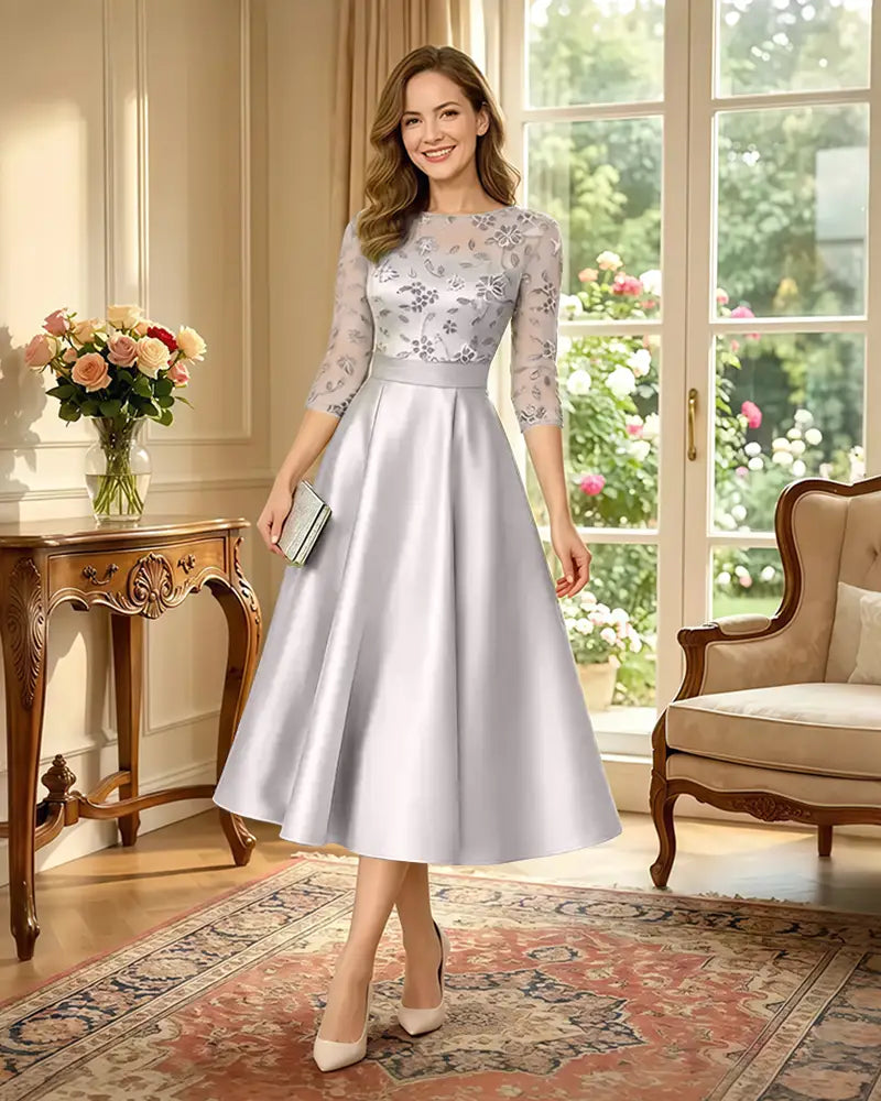 Satin-Tea-Length-Mother-of-the-Bride-Dress-with-Floral-Lace-Ivory-1