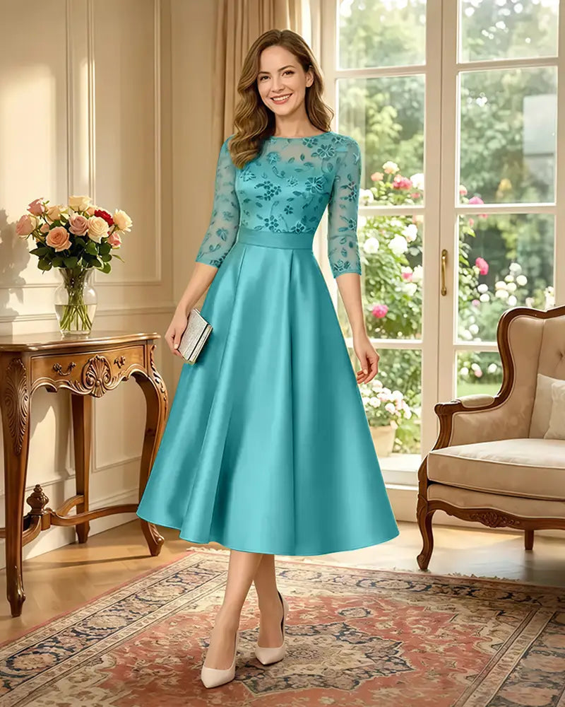 Satin-Tea-Length-Mother-of-the-Bride-Dress-with-Floral-Lace-Jade-1