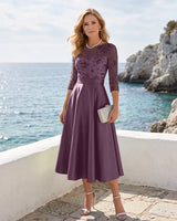 Satin-Tea-Length-Mother-of-the-Bride-Dress-with-Floral-Lace-Plum-1