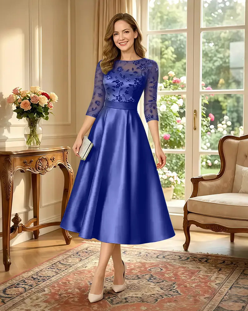 Satin-Tea-Length-Mother-of-the-Bride-Dress-with-Floral-Lace-Royal-Blue-1