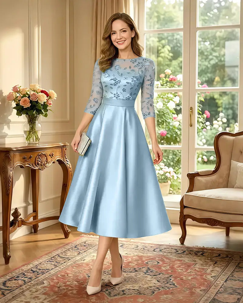 Satin-Tea-Length-Mother-of-the-Bride-Dress-with-Floral-Lace-Sky-Blue-1