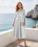 Satin-Tea-Length-Mother-of-the-Bride-Dress-with-Floral-Lace-White-1