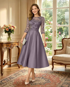 Satin-Tea-Length-Mother-of-the-Bride-Dress-with-Floral-Lace-Wisteria-1