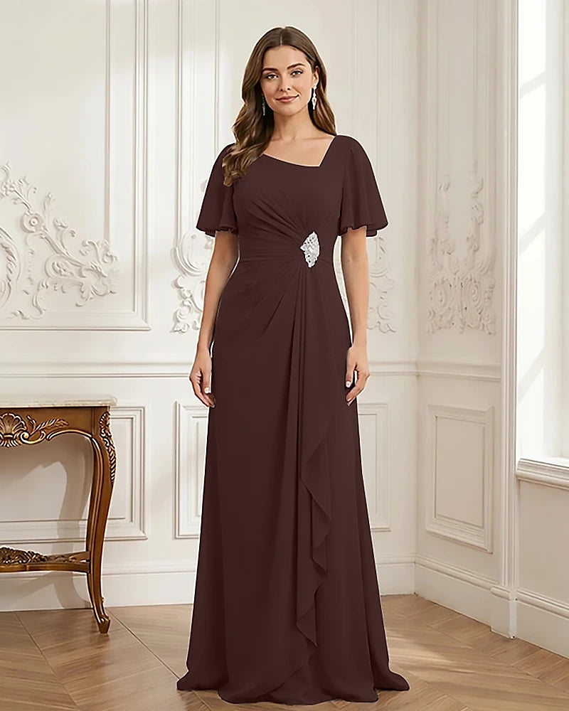 Chiffon-Flutter-Sleeves-Mother-of-the-Bride-Dress-with-Beaded-Brown-1