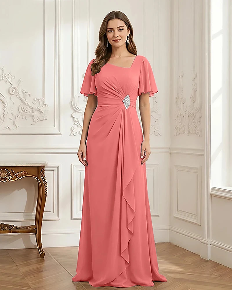 Chiffon-Flutter-Sleeves-Mother-of-the-Bride-Dress-with-Beaded-Coral-1