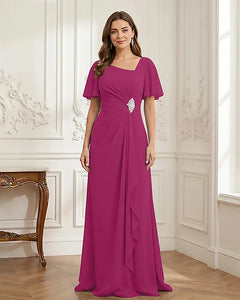 Chiffon-Flutter-Sleeves-Mother-of-the-Bride-Dress-with-Beaded-Fuchsia-1