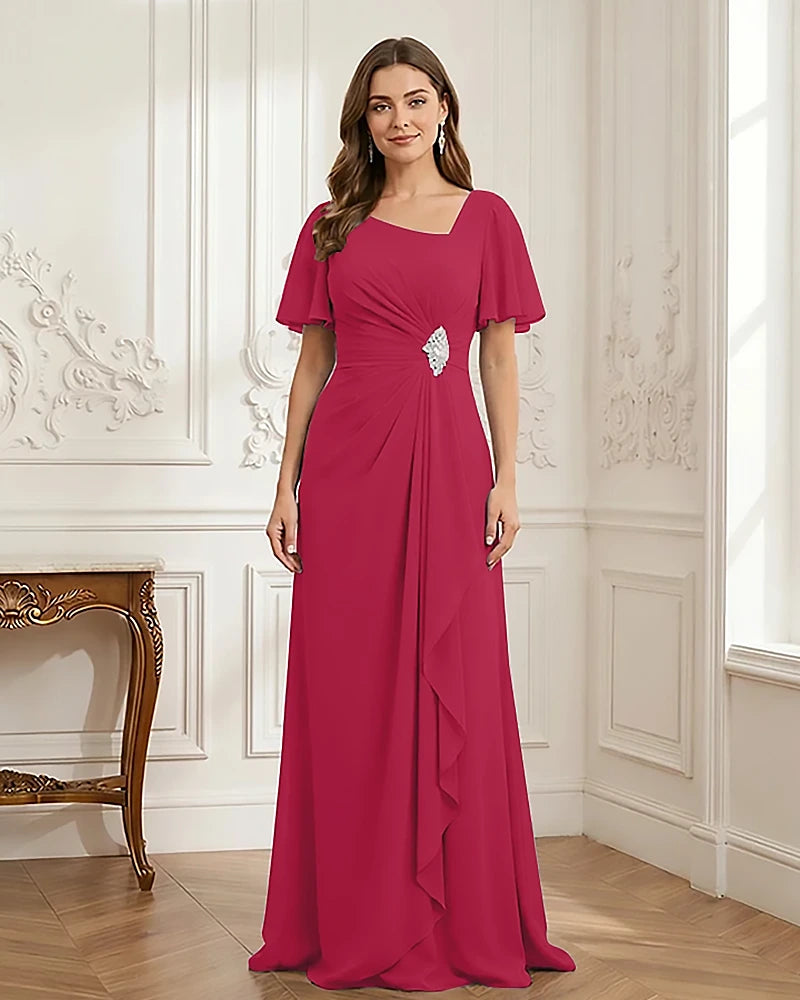 Chiffon-Flutter-Sleeves-Mother-of-the-Bride-Dress-with-Beaded-Hot-Pink-1