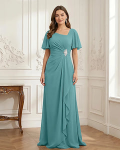Chiffon-Flutter-Sleeves-Mother-of-the-Bride-Dress-with-Beaded-Jade-1
