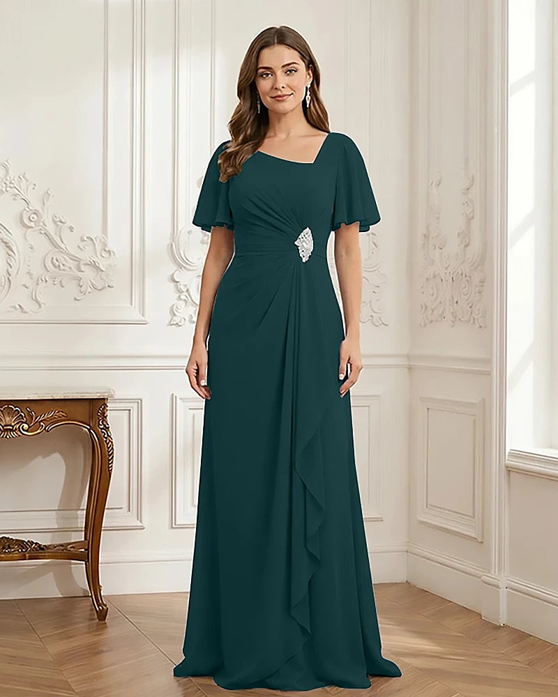 Chiffon-Flutter-Sleeves-Mother-of-the-Bride-Dress-with-Beaded-Peacock-1