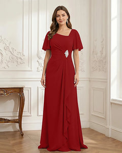 Chiffon-Flutter-Sleeves-Mother-of-the-Bride-Dress-with-Beaded-Red-1