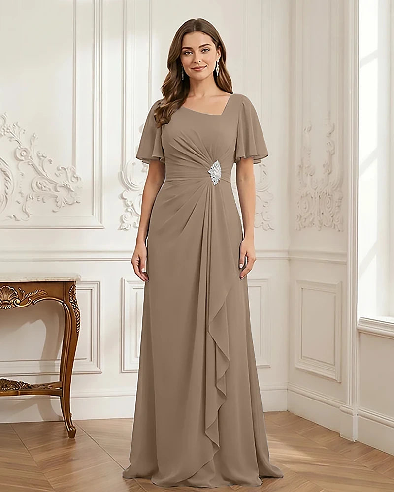 Chiffon-Flutter-Sleeves-Mother-of-the-Bride-Dress-with-Beaded-Taupe-1