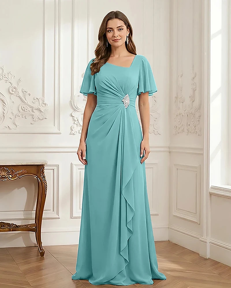 Chiffon-Flutter-Sleeves-Mother-of-the-Bride-Dress-with-Beaded-Turquoise-1