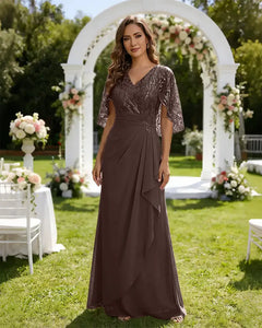 Lace-Capelet-Chiffon-Mother-of-the-Bride-Dress-Brown-1