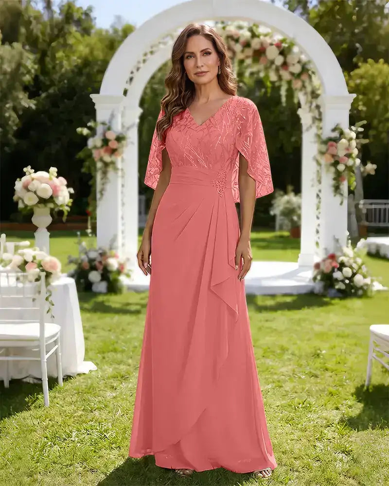 Lace-Capelet-Chiffon-Mother-of-the-Bride-Dress-Coral-1
