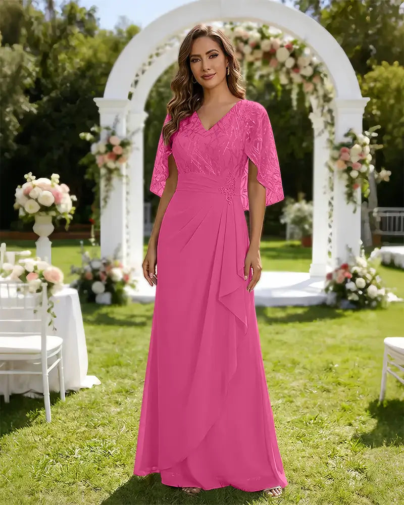 Lace-Capelet-Chiffon-Mother-of-the-Bride-Dress-Fuchsia-1