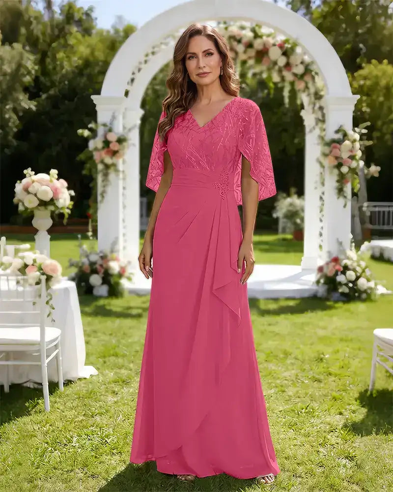 Lace-Capelet-Chiffon-Mother-of-the-Bride-Dress-Hot-Pink-1