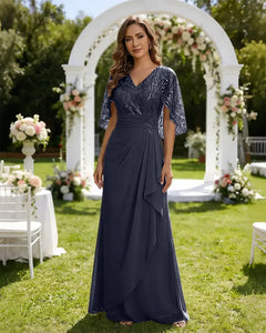 Lace-Capelet-Chiffon-Mother-of-the-Bride-Dress-Navy-Blue-1