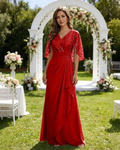 Lace-Capelet-Chiffon-Mother-of-the-Bride-Dress-Red-1