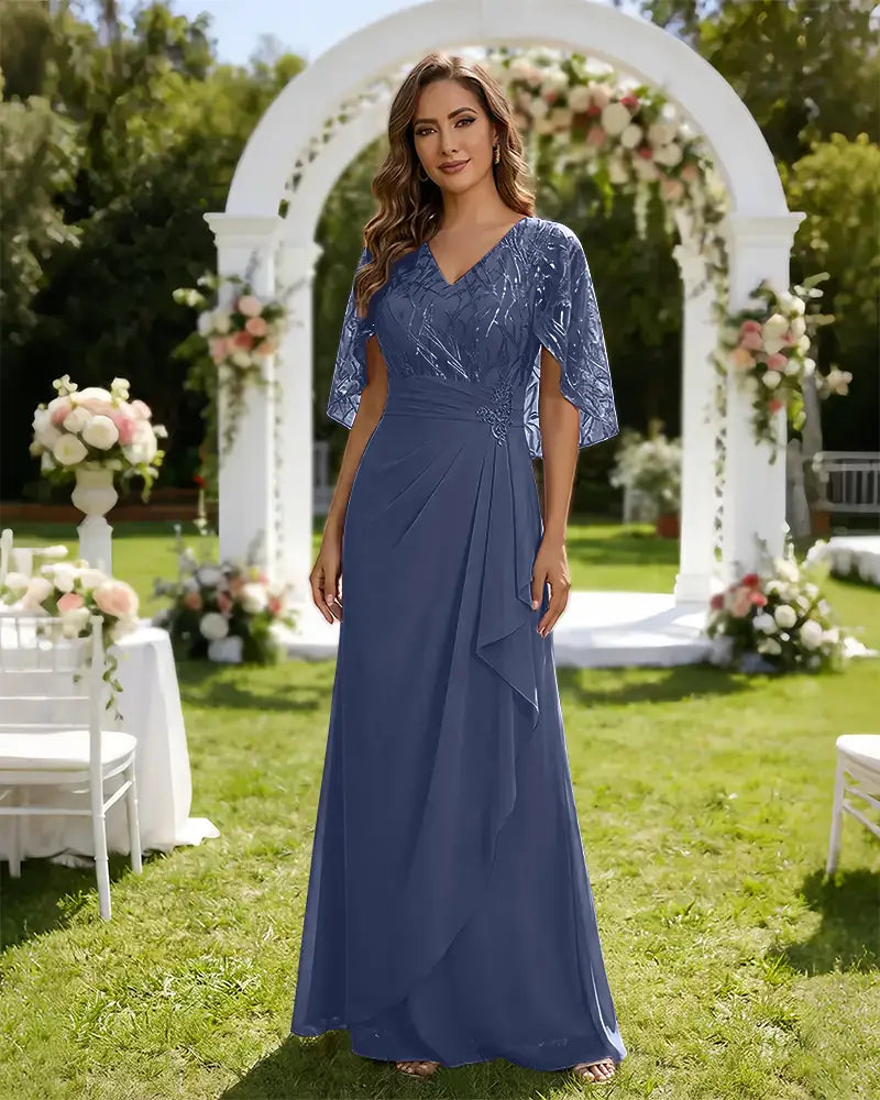 Lace-Capelet-Chiffon-Mother-of-the-Bride-Dress-Steel-Blue-1