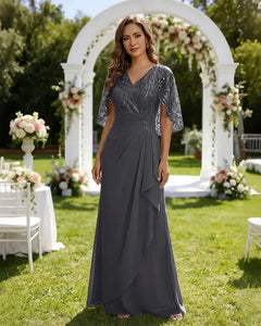 Lace-Capelet-Chiffon-Mother-of-the-Bride-Dress-Steel-Grey-1