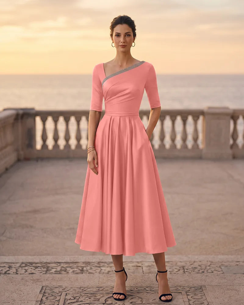 Asymmetric Neck Satin A‑line Mother of the Bride Dress