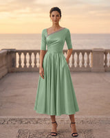 Asymmetric Neck Satin A‑line Mother of the Bride Dress