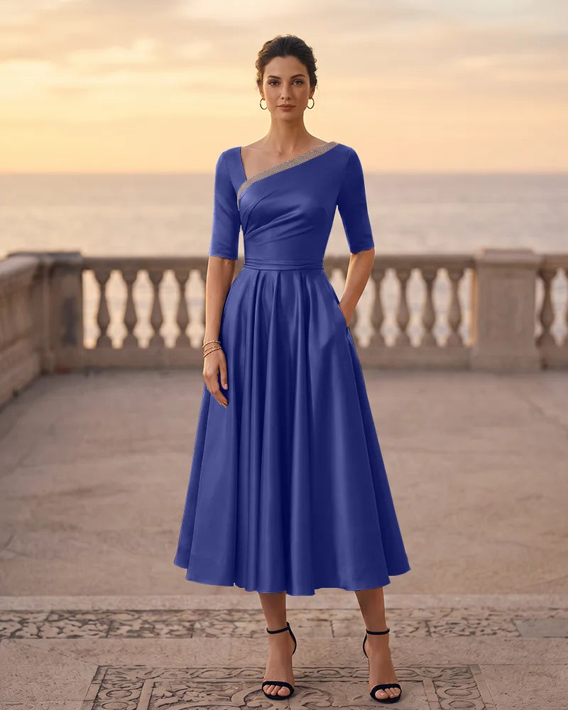 Asymmetric Neck Satin A‑line Mother of the Bride Dress