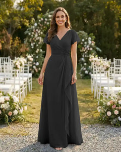 A-Line-Chiffon-Mother-of-the-Bride-Dress-with-Flutter-Sleeves-Black-1
