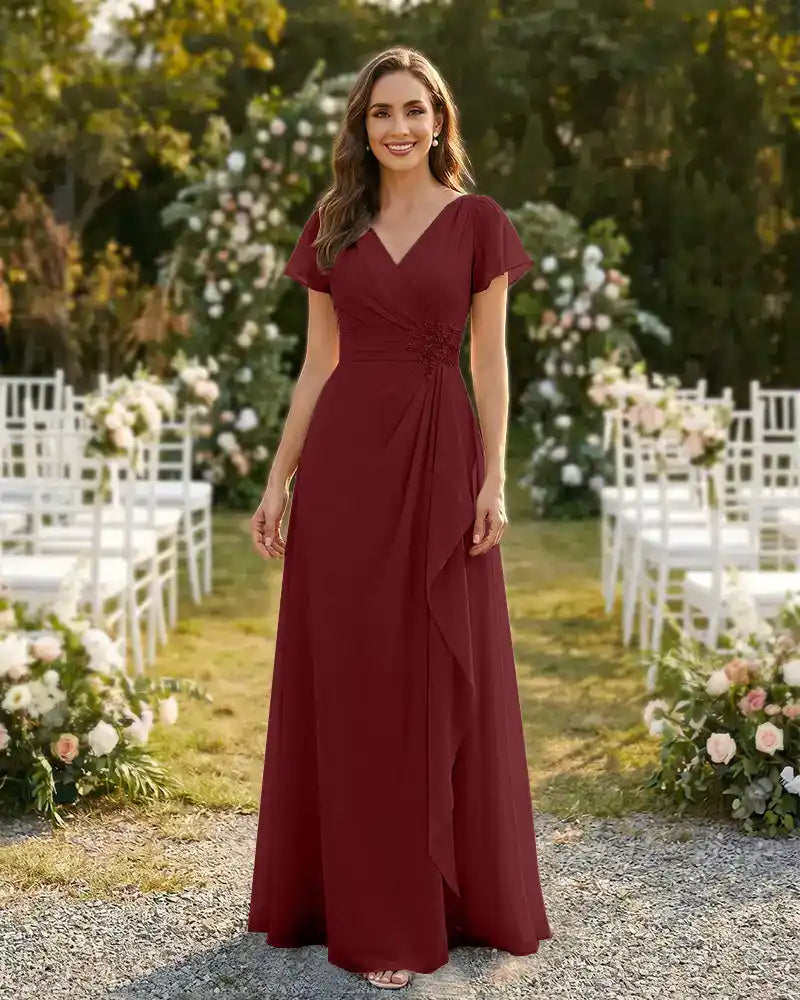 A-Line-Chiffon-Mother-of-the-Bride-Dress-with-Flutter-Sleeves-Burgundy-1