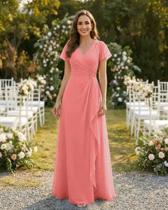 A-Line-Chiffon-Mother-of-the-Bride-Dress-with-Flutter-Sleeves-Coral-1