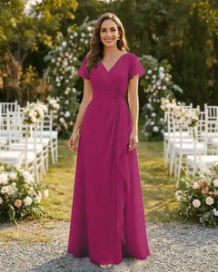 A-Line-Chiffon-Mother-of-the-Bride-Dress-with-Flutter-Sleeves-Fuchsia-1