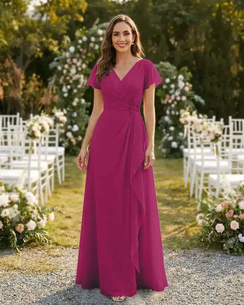 A-Line-Chiffon-Mother-of-the-Bride-Dress-with-Flutter-Sleeves-Fuchsia-1