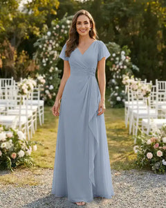 A-Line-Chiffon-Mother-of-the-Bride-Dress-with-Flutter-Sleeves-Lavender-1