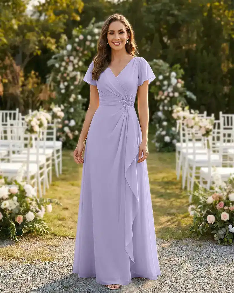 A-Line-Chiffon-Mother-of-the-Bride-Dress-with-Flutter-Sleeves-Lilac-1