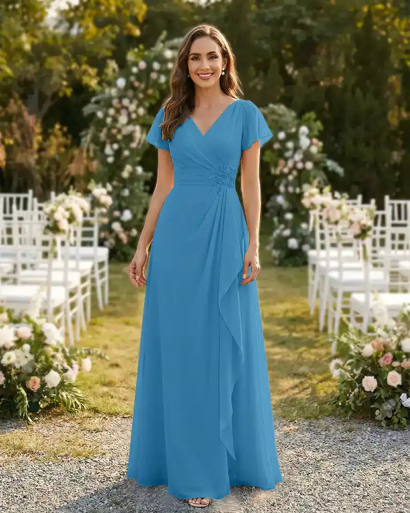 A-Line-Chiffon-Mother-of-the-Bride-Dress-with-Flutter-Sleeves-Ocean-Blue-1