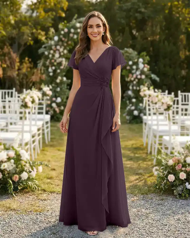 A-Line-Chiffon-Mother-of-the-Bride-Dress-with-Flutter-Sleeves-Plum-1