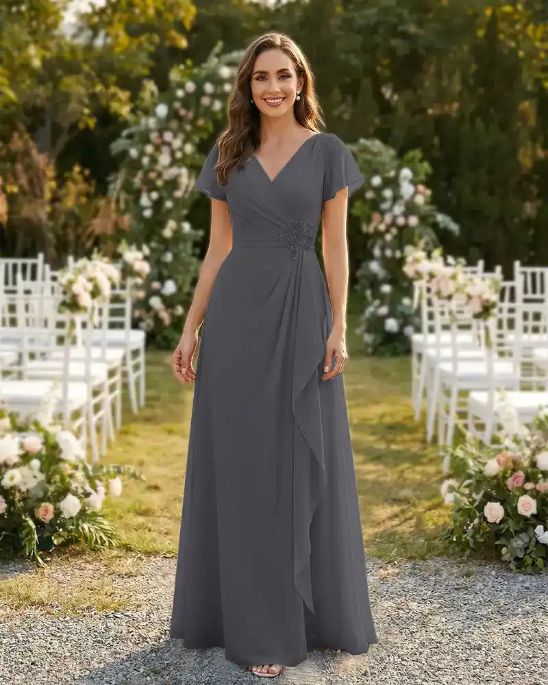 A-Line-Chiffon-Mother-of-the-Bride-Dress-with-Flutter-Sleeves-Steel-Grey-1