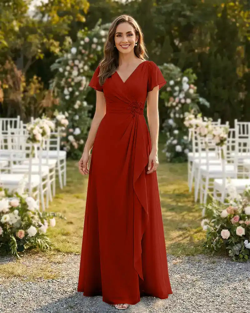 A-Line-Chiffon-Mother-of-the-Bride-Dress-with-Flutter-Sleeves-Terracotta-1
