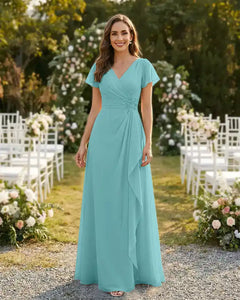 A-Line-Chiffon-Mother-of-the-Bride-Dress-with-Flutter-Sleeves-Turquoise-1