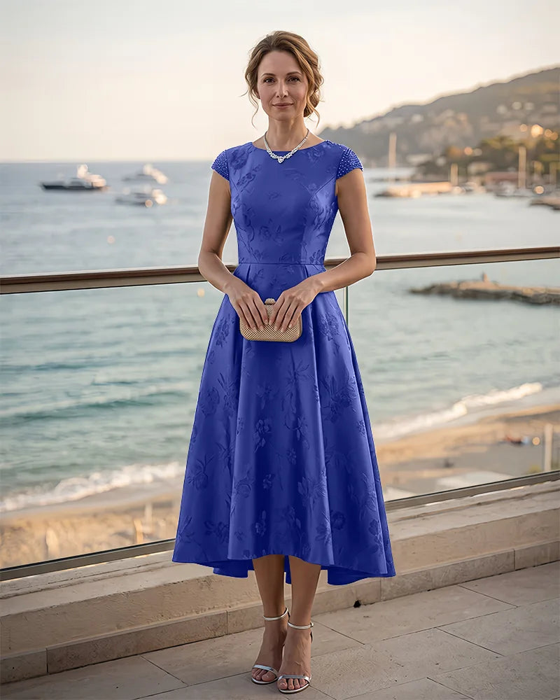 Jacquard Mother of the Bride Midi Dress with Beaded Sleeves