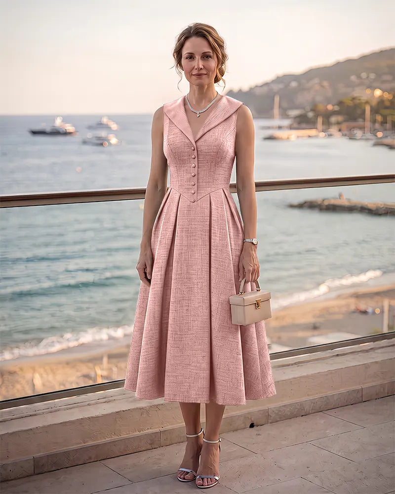 Sleeveless Textured Woven A‑Line Mother of the Bride Midi Dress