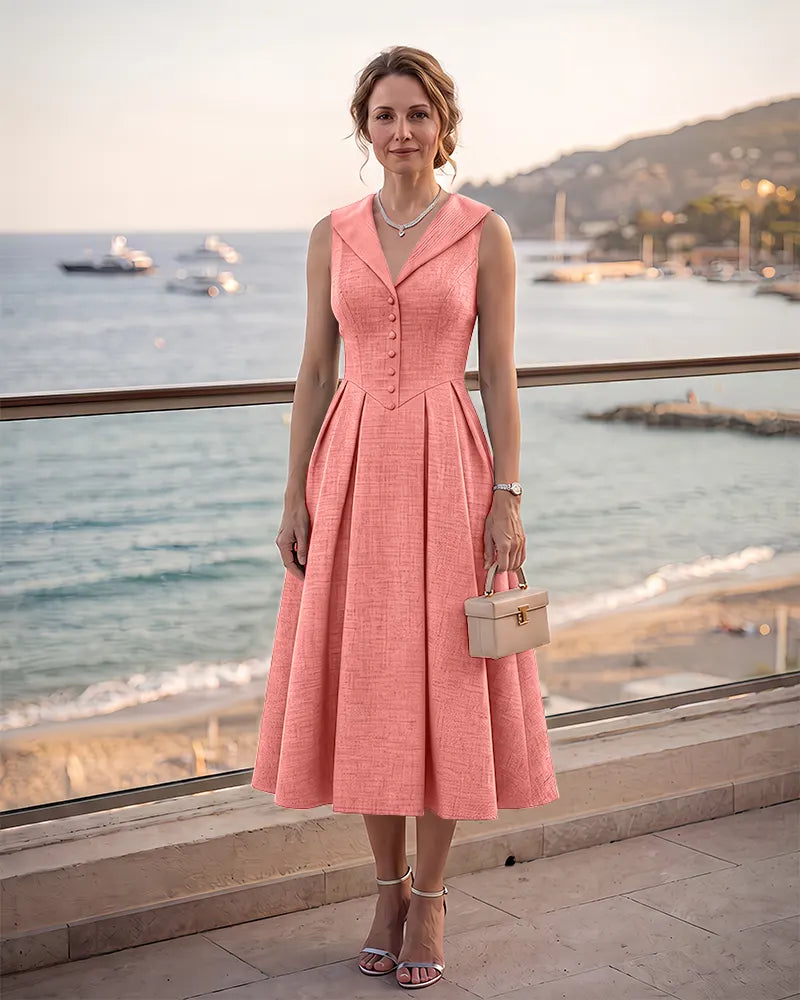 Sleeveless Textured Woven A‑Line Mother of the Bride Midi Dress