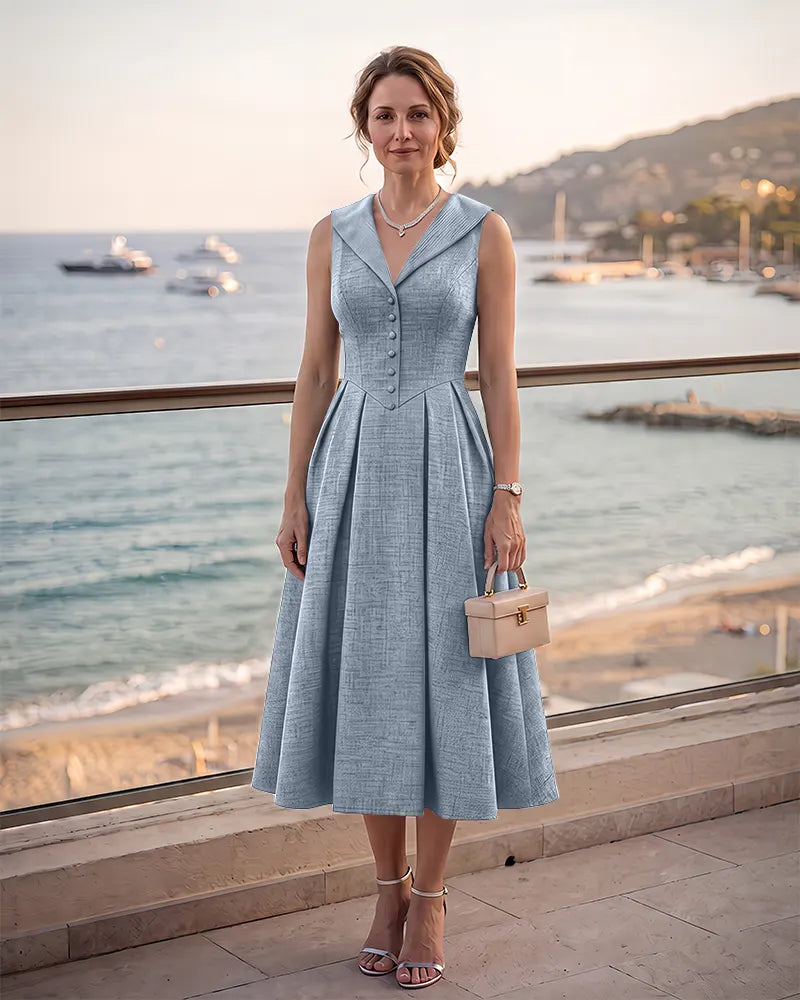 Sleeveless Textured Woven A‑Line Mother of the Bride Midi Dress