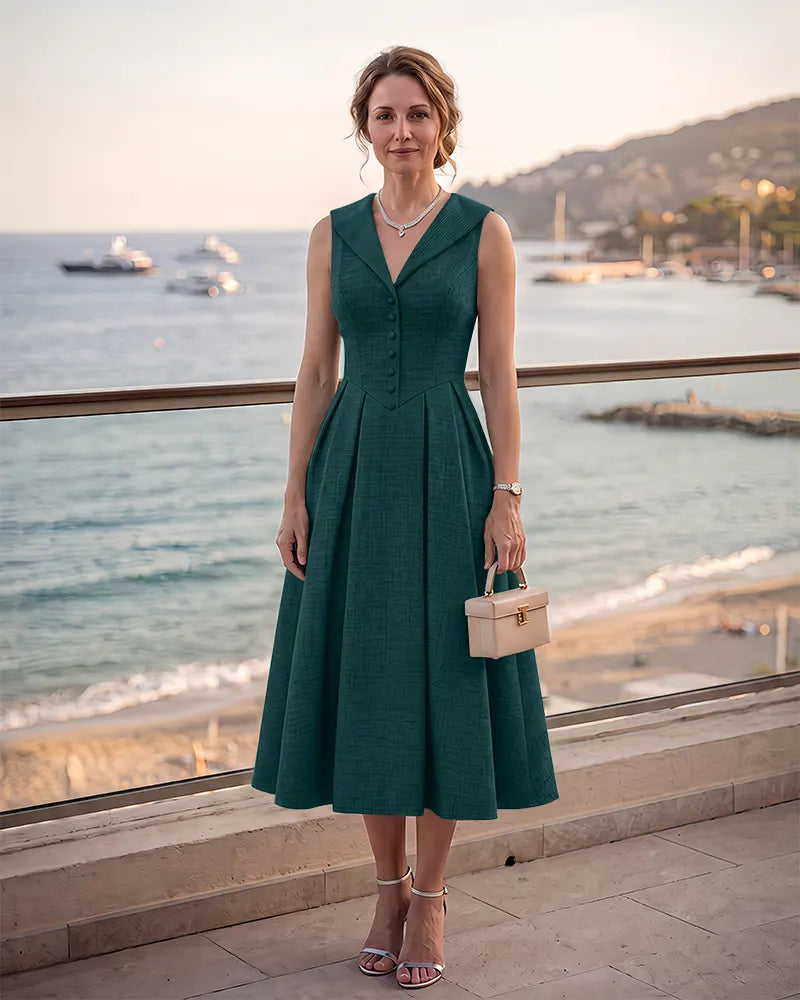 Sleeveless Textured Woven A‑Line Mother of the Bride Midi Dress