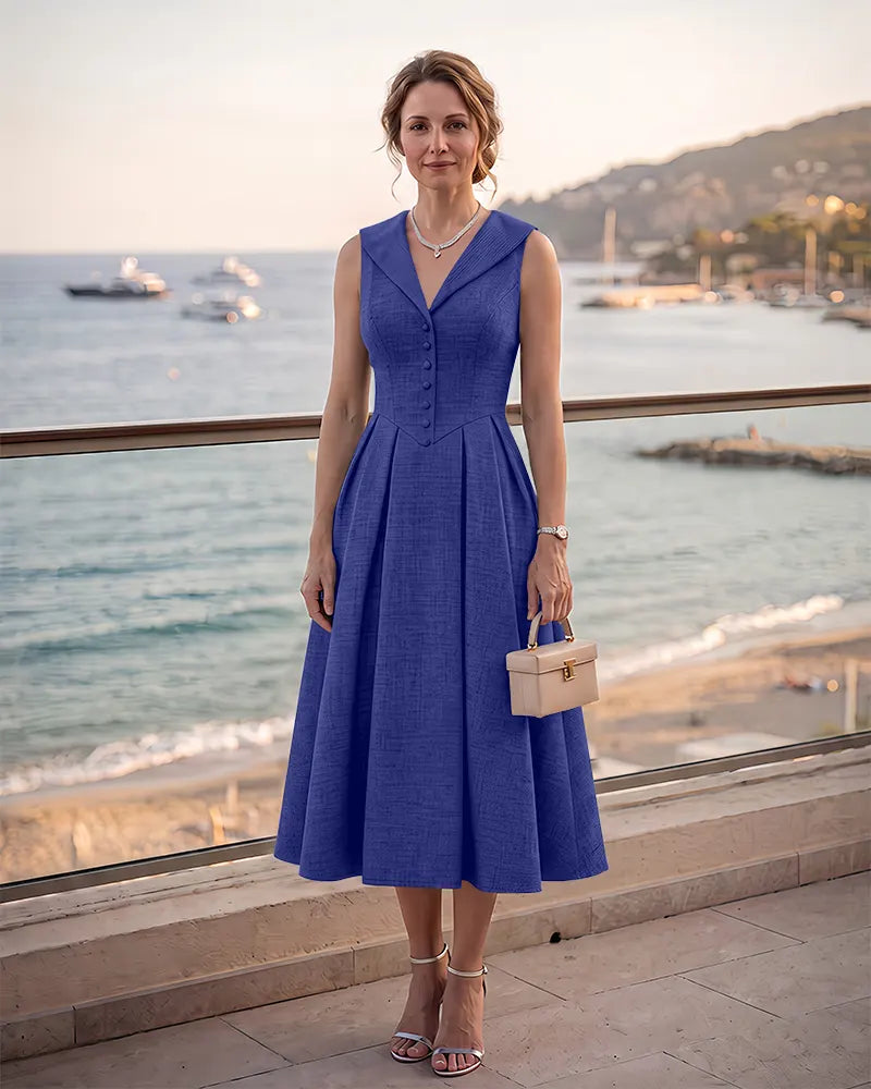 Sleeveless Textured Woven A‑Line Mother of the Bride Midi Dress